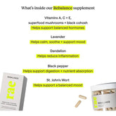 RAE Rebalance ingredients – Chaste Tree Extract and DIM for effective estrogen regulation and hormone support.